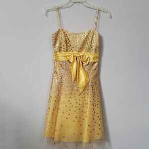 Y2K Star Box Dress S Silver Gold Glitter Polka Dot Sheer Strappy Hoco Dance